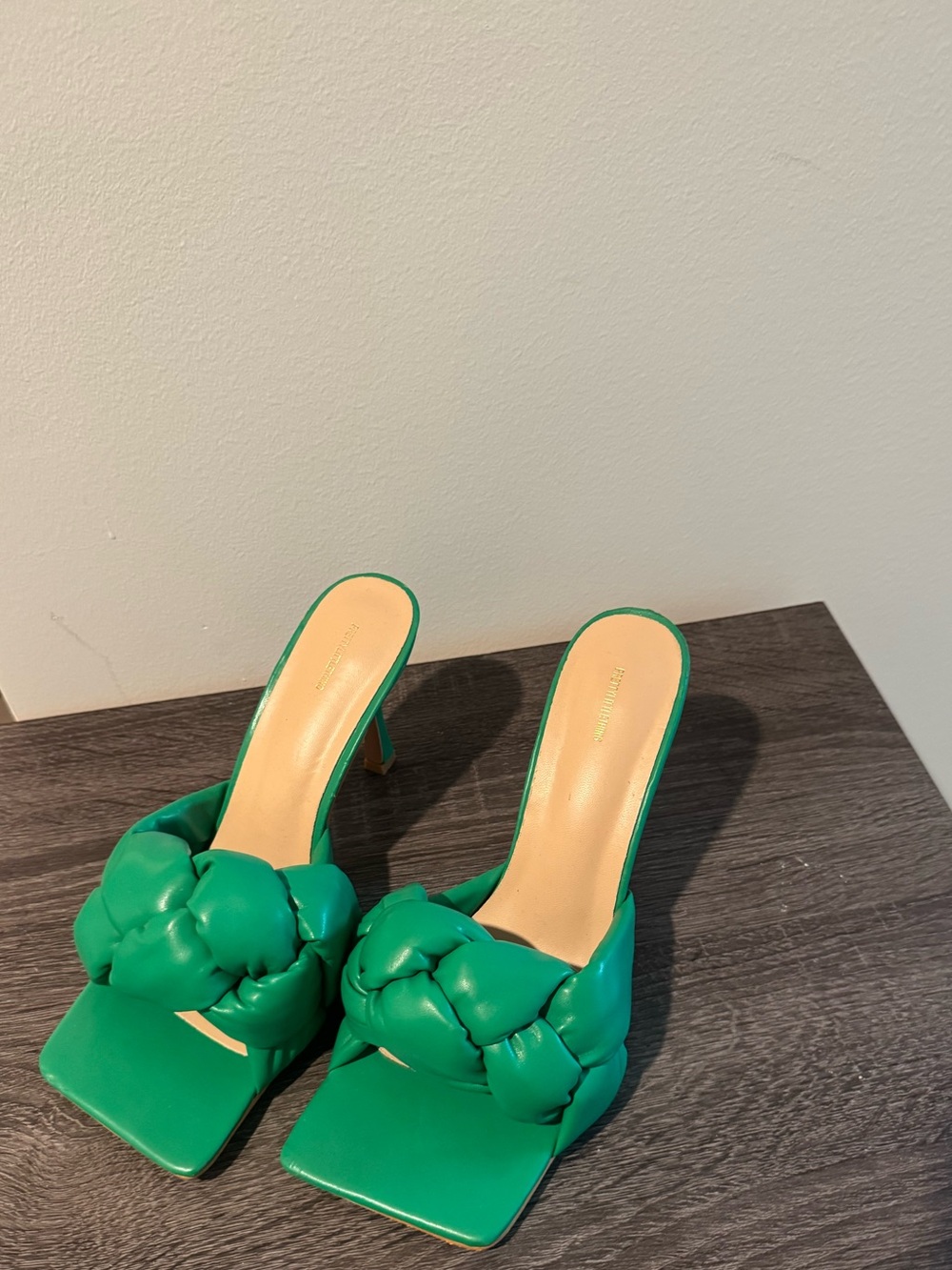 PrettyLittleThing Emerald Braided Square-Toe Heeled Mules